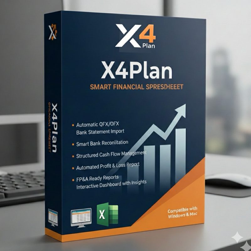 Complete Financial Control Excel Spreadsheet with Bank Reconciliation and FP&A Dashboard — X4Plan Excel spreadsheet preview
